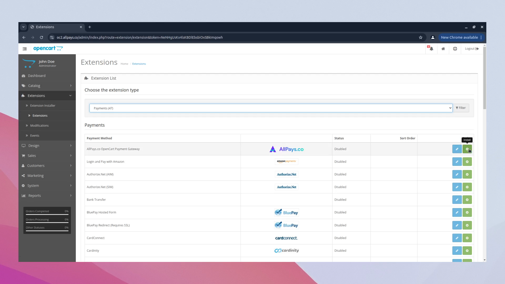 AllPays.co payment gateway listed in OpenCart payment extensions