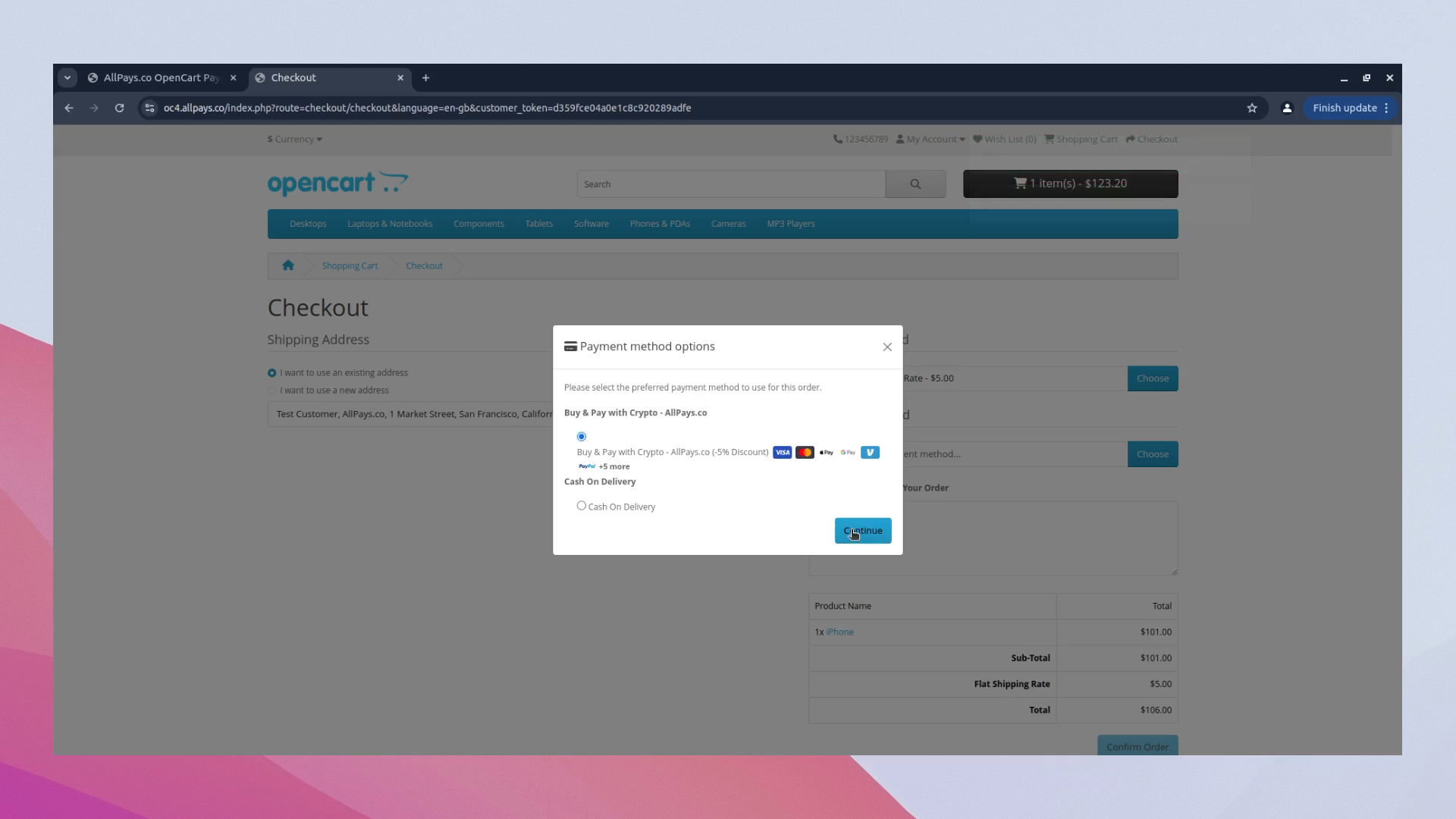 AllPays.co payment option shown during OpenCart 4 checkout